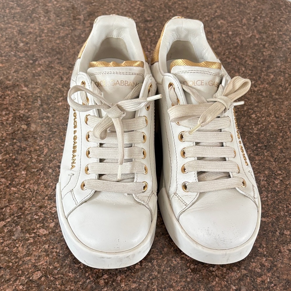 Dolce & Gabbana Ladies White Gold Pearl Accent Sneakers-6 - Picture 13 of 16
